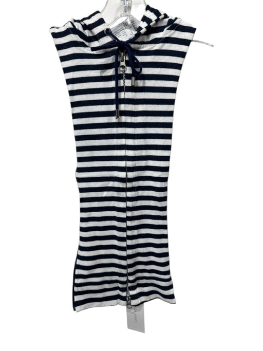 Veronica Beard White & Navy Blue Cotton Zip Front Striped Hoodie Dickey Other White & Navy Blue