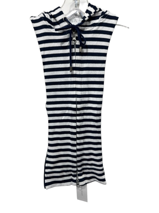 Veronica Beard White & Navy Blue Cotton Zip Front Striped Hoodie Dickey Other White & Navy Blue