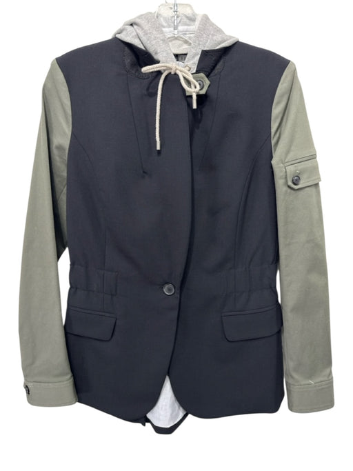 Veronica Beard Size 2 Black, Green & Gray Wool Blend Color Block Blazer Jacket Black, Green & Gray / 2