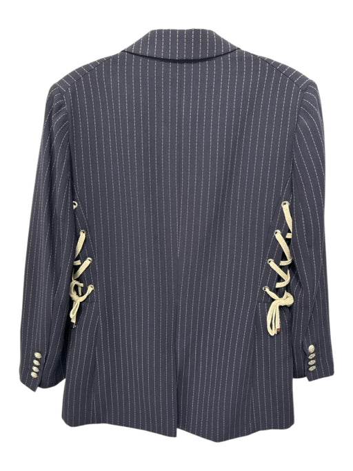 Veronica Beard Size 4 Navy Blue & White Polyester Blend Striped Blazer Jacket Navy Blue & White / 4