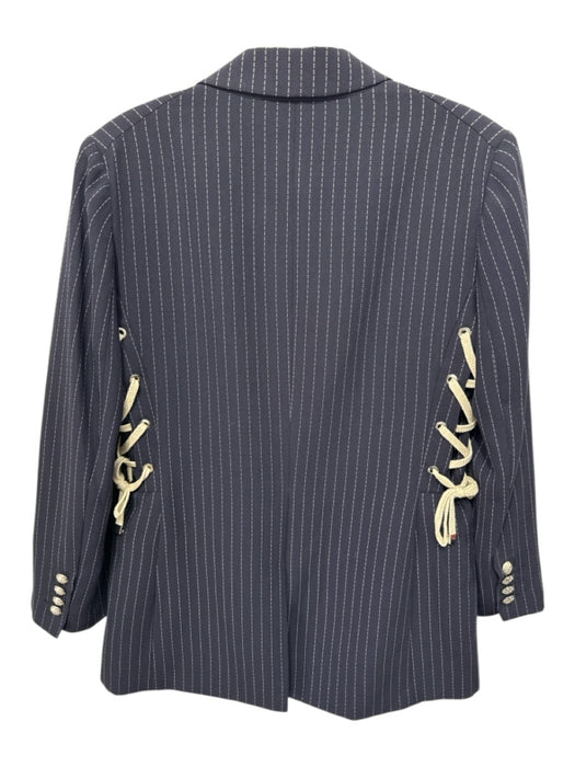 Veronica Beard Size 4 Navy Blue & White Polyester Blend Striped Blazer Jacket Navy Blue & White / 4