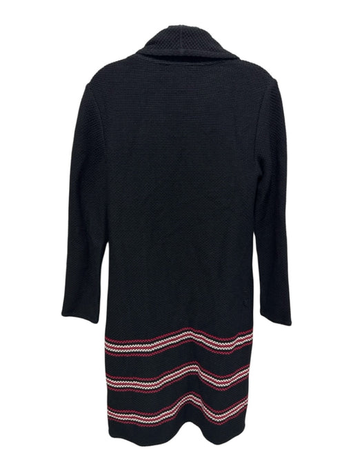 St. John Size S Black & Red Wool Blend Knit Open Front Cardigan Duster Sweater Black & Red / S