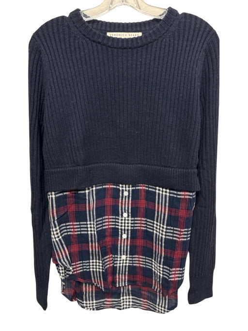 Veronica Beard Size M Navy Blue, Red & White wool & cotton blend Plaid Sweater Navy Blue, Red & White / M
