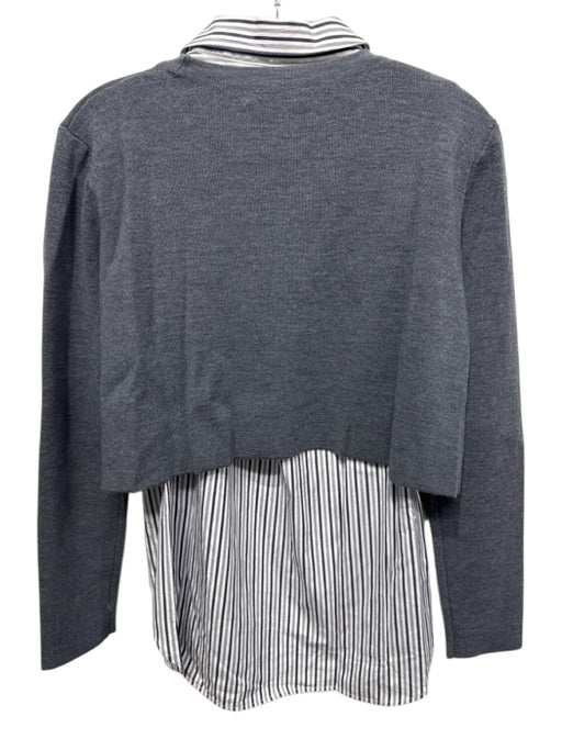 Milly Size M Gray & White Cotton Striped Collared Layered Effect Sweater Top Gray & White / M
