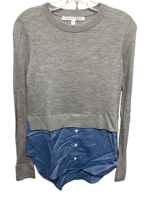 Veronica Beard Size S Gray & Blue wool & cotton blend Ribbed Knit Sweater Gray & Blue / S