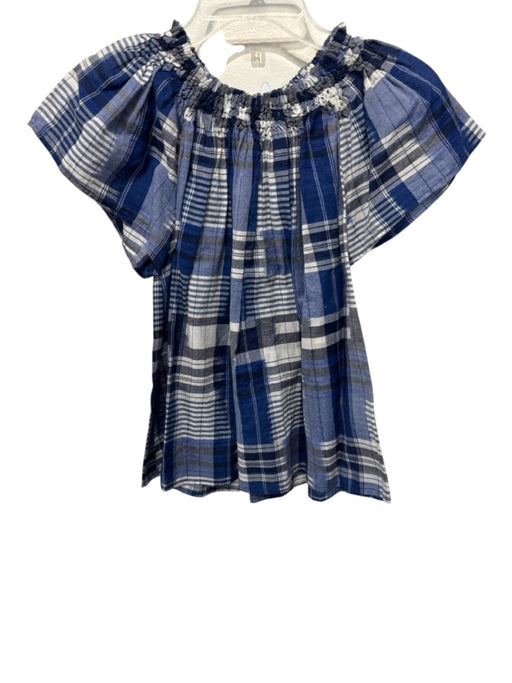 Ulla Johnson Size 2 Blue & White Cotton Plaid Elastic Neck Top Blue & White / 2