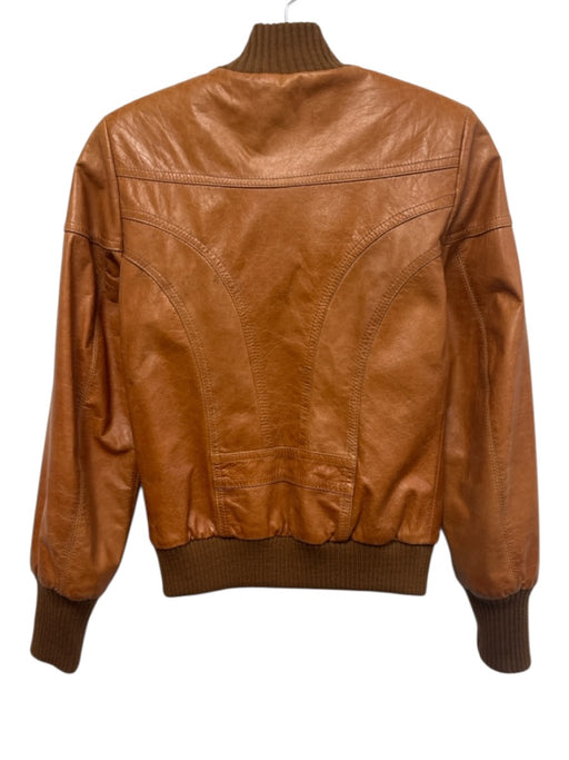 Triptico Size XS Brown Leather Ribbed Trim Bomber Jacket Brown / XS