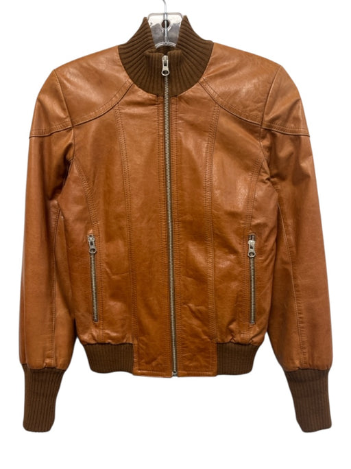 Triptico Size XS Brown Leather Ribbed Trim Bomber Jacket Brown / XS