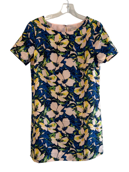J Crew Size 4 Peach & Multi Polyester Floral Short Sleeve Back Zip Dress Peach & Multi / 4