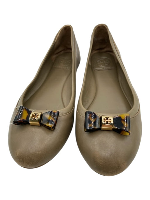 Tory Burch Shoe Size 8 Taupe Leather Upper Tortoiseshell Bow Applique Pump Flats Taupe / 8