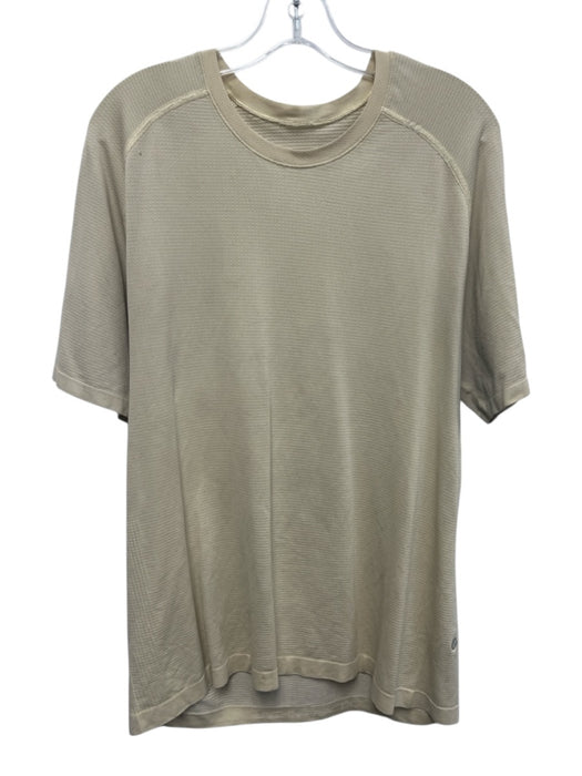 Lululemon Size Est M Beige Synthetic Stripe Athletic T Shirt Men's Short Sleeve Beige / Est M