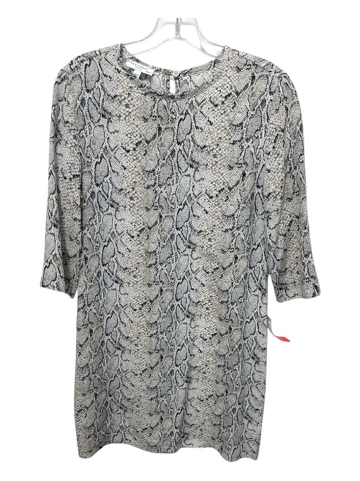 Equipment Femme Size XS White, Gray, Black Silk Snake Print 3/4 Sleeve Dress White, Gray, Black / XS