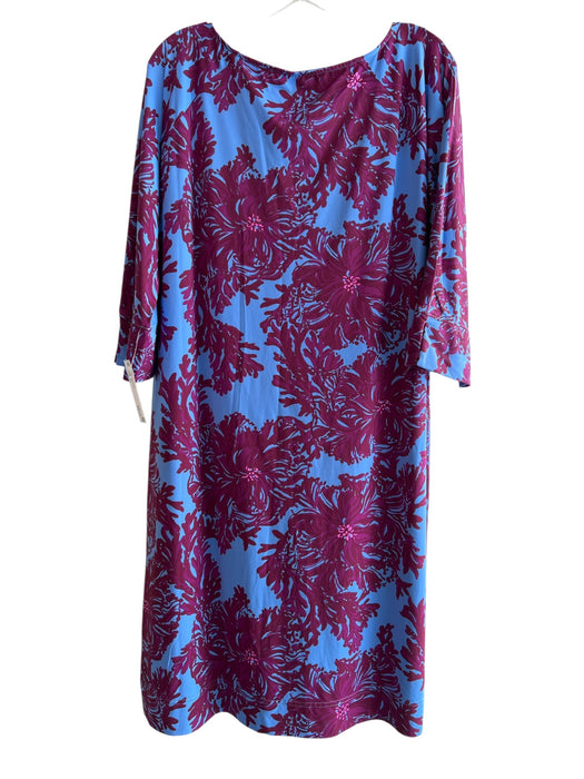 Lily Pulitzer Size XL Red & Blue & Multi Nylon 3/4 Sleeve Wide Neck Dress Red & Blue & Multi / XL