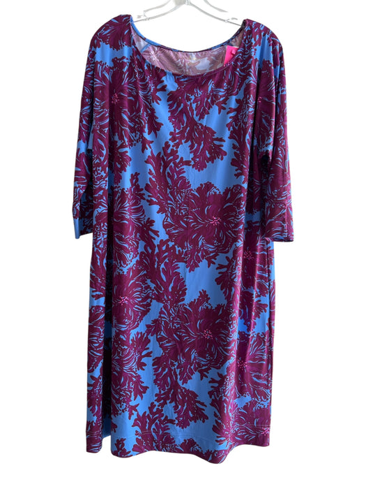 Lily Pulitzer Size XL Red & Blue & Multi Nylon 3/4 Sleeve Wide Neck Dress Red & Blue & Multi / XL