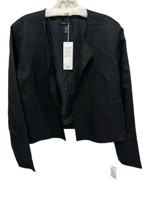 Eileen Fisher Size S Black Silk Long Sleeve Open Round Neck Jacket Black / S