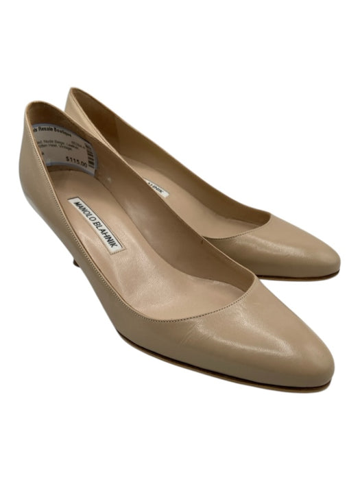 Manolo Blahnik Shoe Size 36.5 Nude Beige Leather Almond Toe Kitten Heel Pumps Nude Beige / 36.5