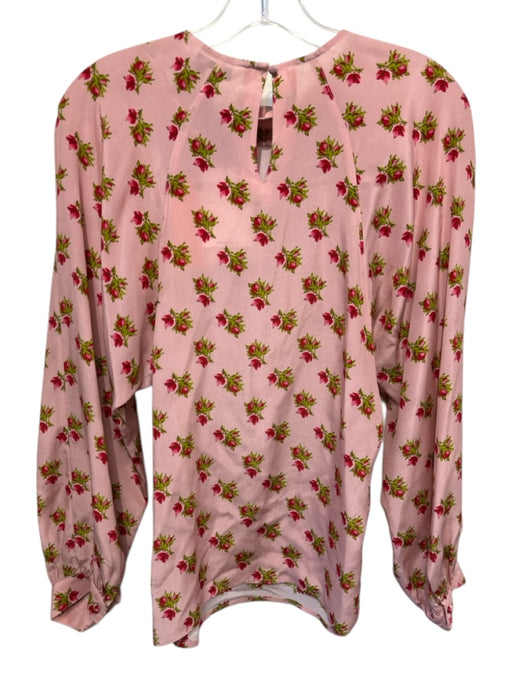 LK Bennett Size 10 Pink, Red, Green Silk Long Sleeve Floral Key Hole back Top Pink, Red, Green / 10