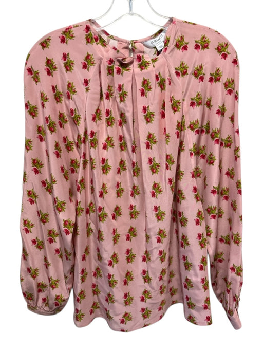 LK Bennett Size 10 Pink, Red, Green Silk Long Sleeve Floral Key Hole back Top Pink, Red, Green / 10