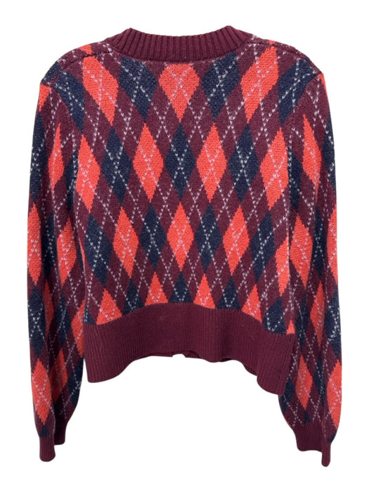 Staud Size S Burgundy & multi Wool Blend Knit Argyle Button Front Sweater Burgundy & multi / S