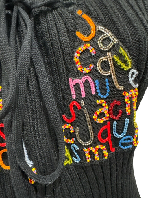 Jaquemus Size 38 Black & Multi Cotton Blend Ribbed Knit Short Sleeve Beaded Top Black & Multi / 38