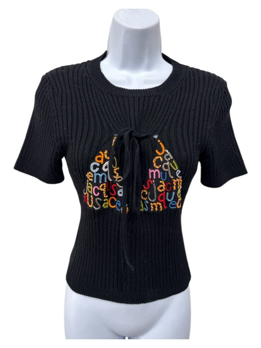 Jaquemus Size 38 Black & Multi Cotton Blend Ribbed Knit Short Sleeve Beaded Top Black & Multi / 38