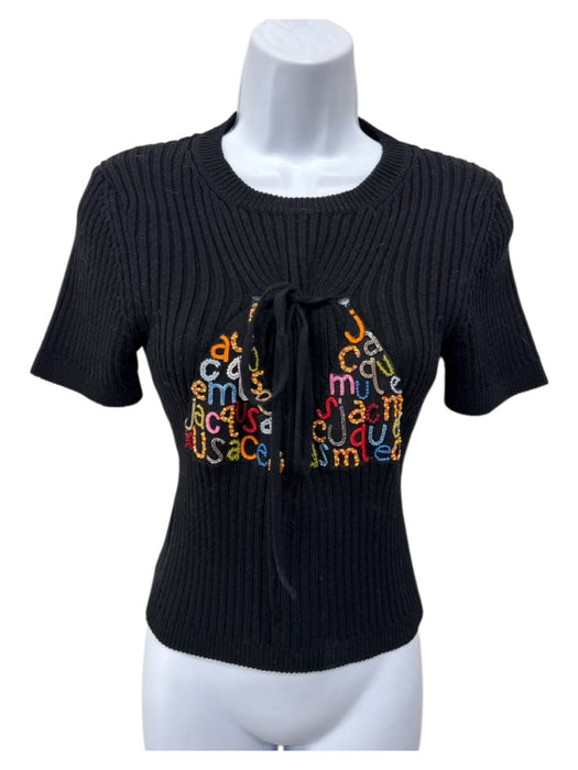 Jaquemus Size 38 Black & Multi Cotton Blend Ribbed Knit Short Sleeve Beaded Top Black & Multi / 38