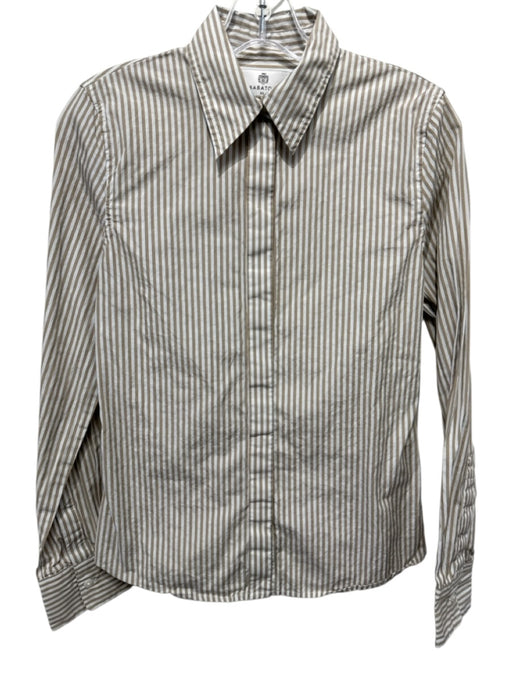 Babaton Size XS White & Beige Cotton Striped Long Sleeve Button Up Shirt Top White & Beige / XS