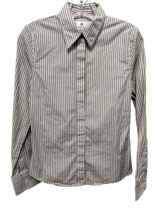 Babaton Size XS White & Beige Cotton Striped Long Sleeve Button Up Shirt Top White & Beige / XS