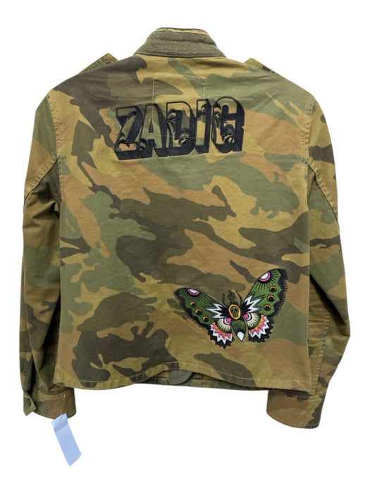 Zadig & Voltaire Size XS Army green & Multi Cotton Camo Zip Front Utility Jacket Army green & Multi / XS
