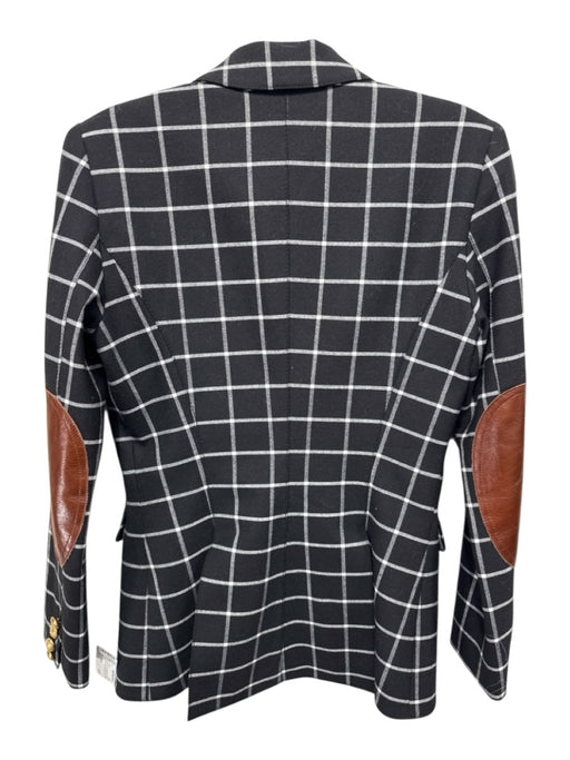 Smythe Size 2 Black & White Wool Blend Checked Flap Pocket One Button Jacket Black & White / 2