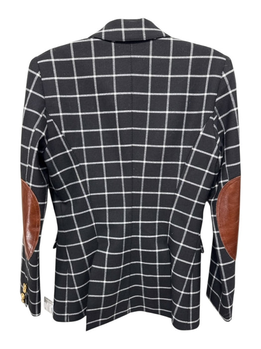 Smythe Size 2 Black & White Wool Blend Checked Flap Pocket One Button Jacket Black & White / 2