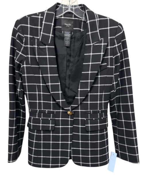 Smythe Size 2 Black & White Wool Blend Checked Flap Pocket One Button Jacket Black & White / 2