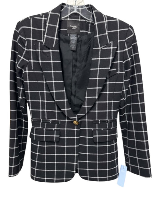 Smythe Size 2 Black & White Wool Blend Checked Flap Pocket One Button Jacket Black & White / 2