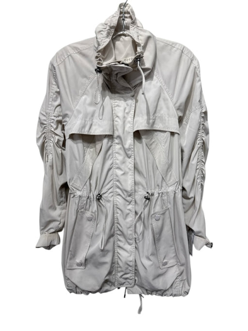 PH8 Size S Cream Beige Faded Fabric Tag Zip Front Drawstring Waist Rain Jacket Cream Beige / S