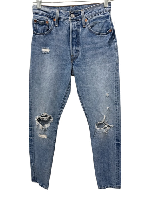Levi's Size 24 Medium Wash Cotton Denim Distressed Button Fly Slim Jeans Medium Wash / 24