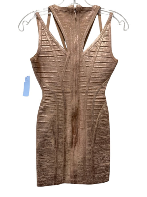 Herve Leger Size XS Peach Pink Rayon Blend Metallic Paint Bandage Strappy Dress Peach Pink / XS