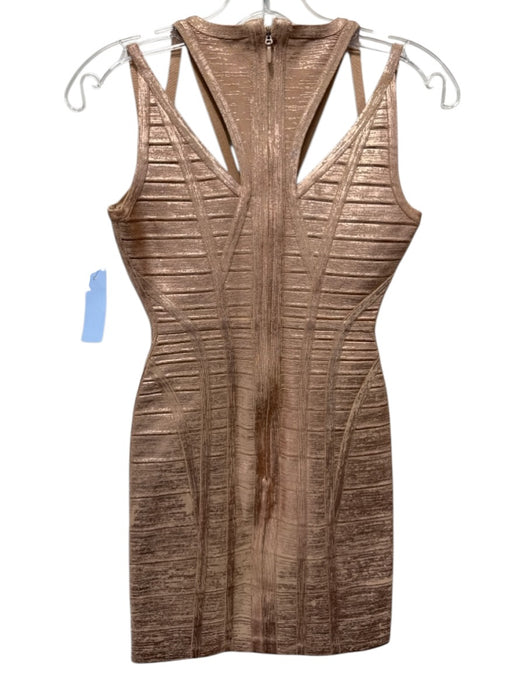 Herve Leger Size XS Peach Pink Rayon Blend Metallic Paint Bandage Strappy Dress Peach Pink / XS