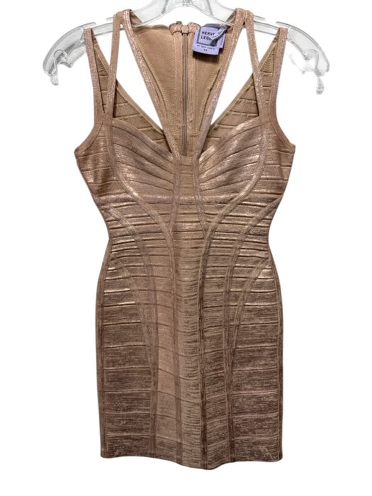 Herve Leger Size XS Peach Pink Rayon Blend Metallic Paint Bandage Strappy Dress Peach Pink / XS
