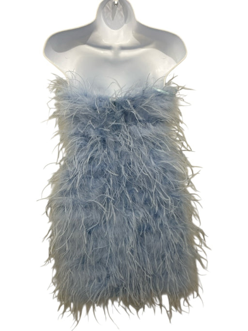 Lamarque Size XS Light Blue Turkey & Ostrich Feathers Strapless Back Zip Dress Light Blue / XS