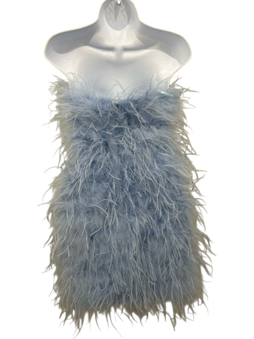 Lamarque Size XS Light Blue Turkey & Ostrich Feathers Strapless Back Zip Dress Light Blue / XS