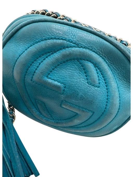 Gucci Teal Blue Leather Interlocking GG Zip Top Round Crossbody Bag Teal Blue