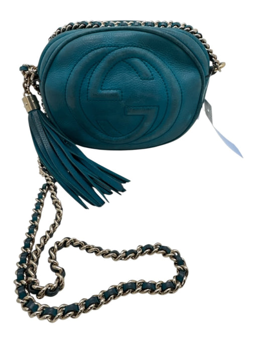 Gucci Teal Blue Leather Interlocking GG Zip Top Round Crossbody Bag Teal Blue