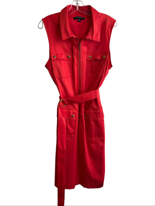 Sharagano Size 14 Red Polyester Zipper Sleeveless Collar Pockets Dress Red / 14