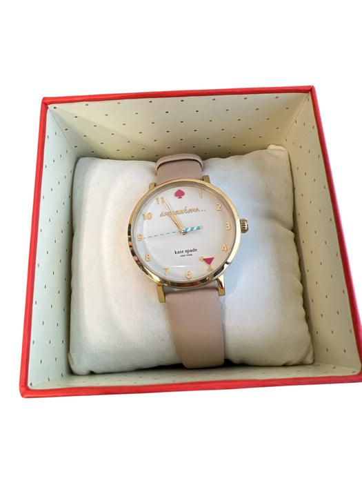 Kate Spade Peach Leather & Metal Round Face Leather Band Color Block Watches Peach