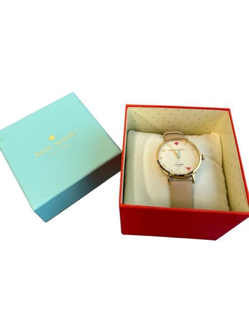 Kate Spade Peach Leather & Metal Round Face Leather Band Color Block Watches Peach