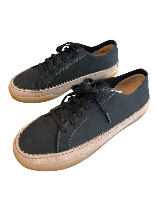Clarks Shoe Size 6.5 Black Suede Leather Stich Detail Lace Up Shoes Black / 6.5