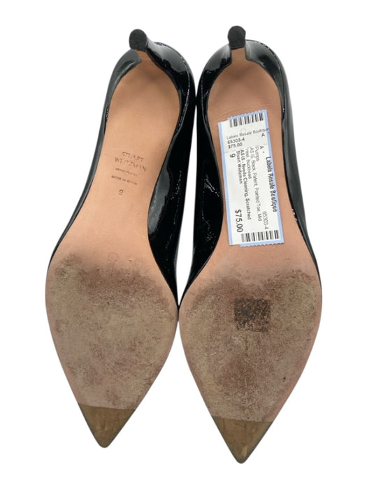 Stuart Weitzman Shoe Size 9 Black Patent Pointed Toe Mid Heel Pumps Black / 9