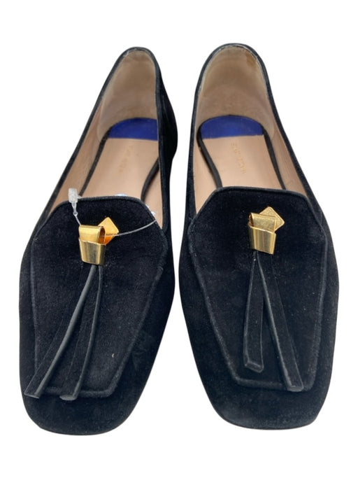 Stuart Weitzman Shoe Size 9 Black Leather Upper Suede Gold Tone Details Flats Black / 9