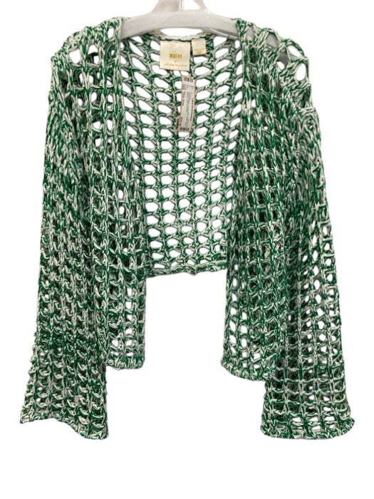 Maeve Size One Size Green & White Acrylic Knit Open Long Sleeve Crop Cardigan Green & White / One Size