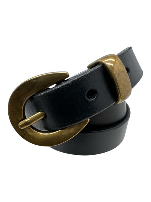 Madewell Black Leather Gold Tone Buckle Round Skinny Belts Black / S
